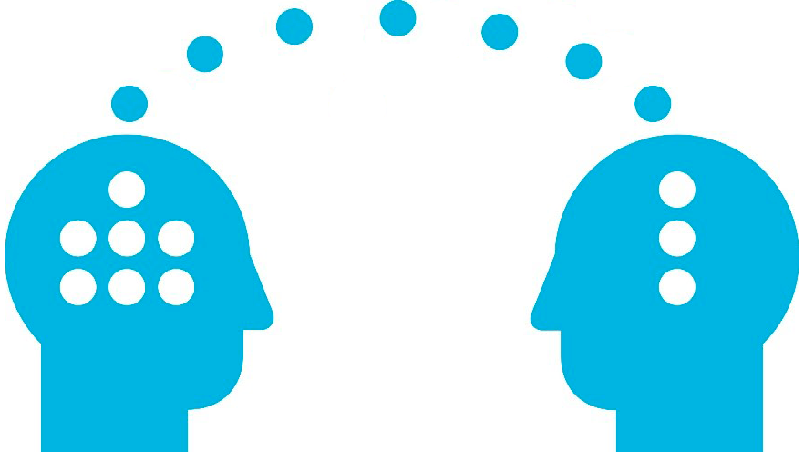 Illustration of two people transfering thoughts to one another.